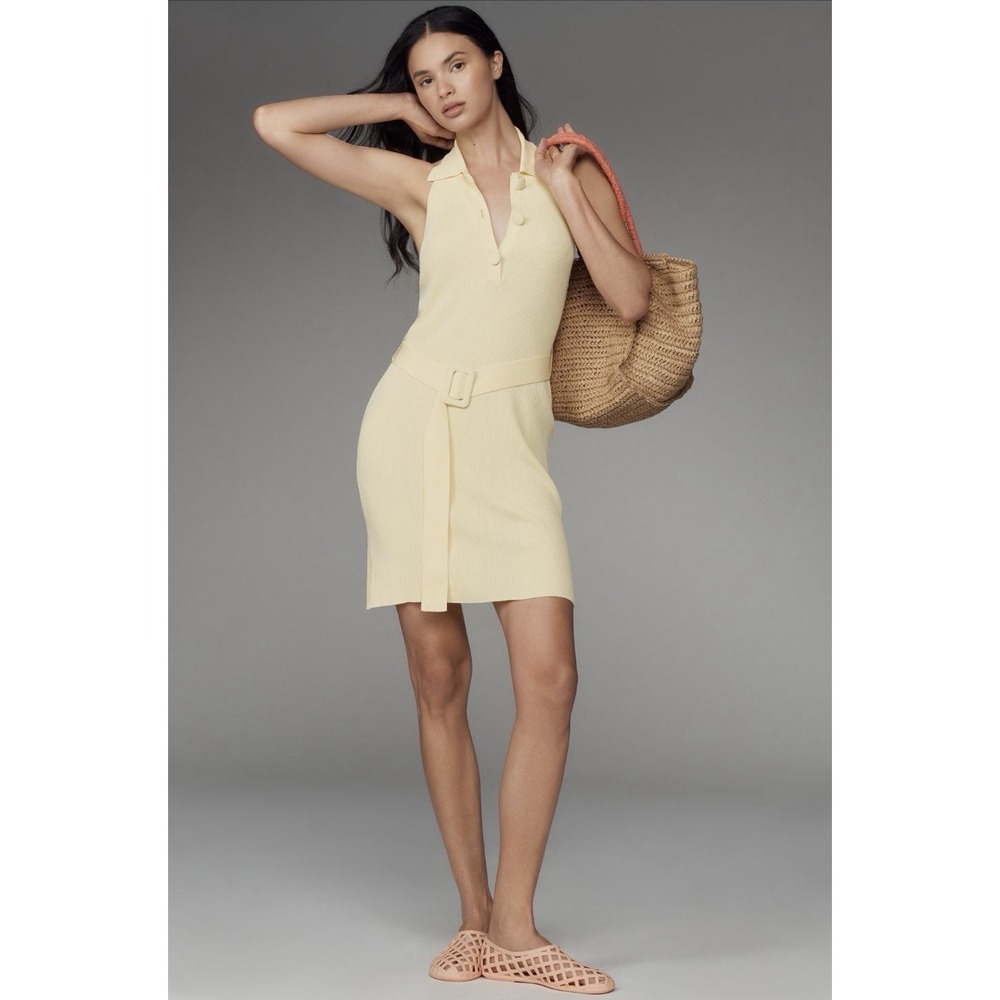 ANTHROPOLOGIE SIEMPRE New Dress Size XL Yellow‎ Belted Longline Knit Shirt 4130